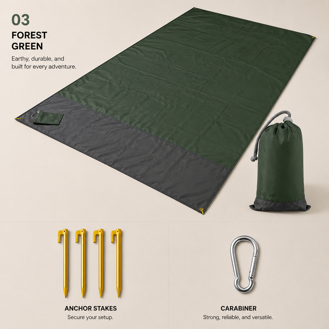 "SandFree waterproof beach blanket in army green"