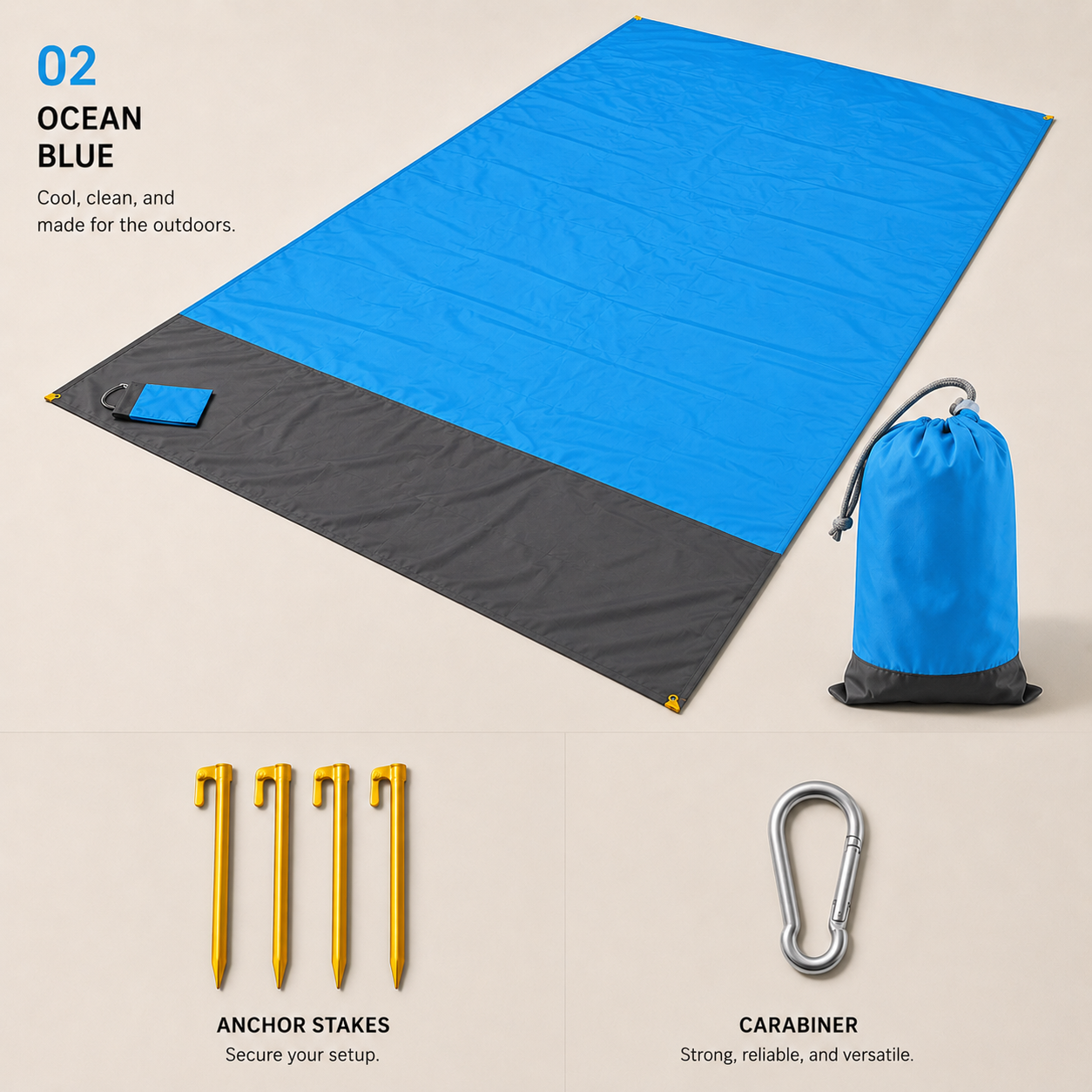 "SandFree waterproof beach blanket in blue"